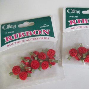 Tiny Red Ribbon Roses Vintage Craft Accessories 2 packs of 10 flowers